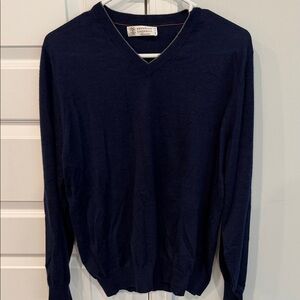 Brunello Cucinelli Men's Dark Navy V-Neck Sweater